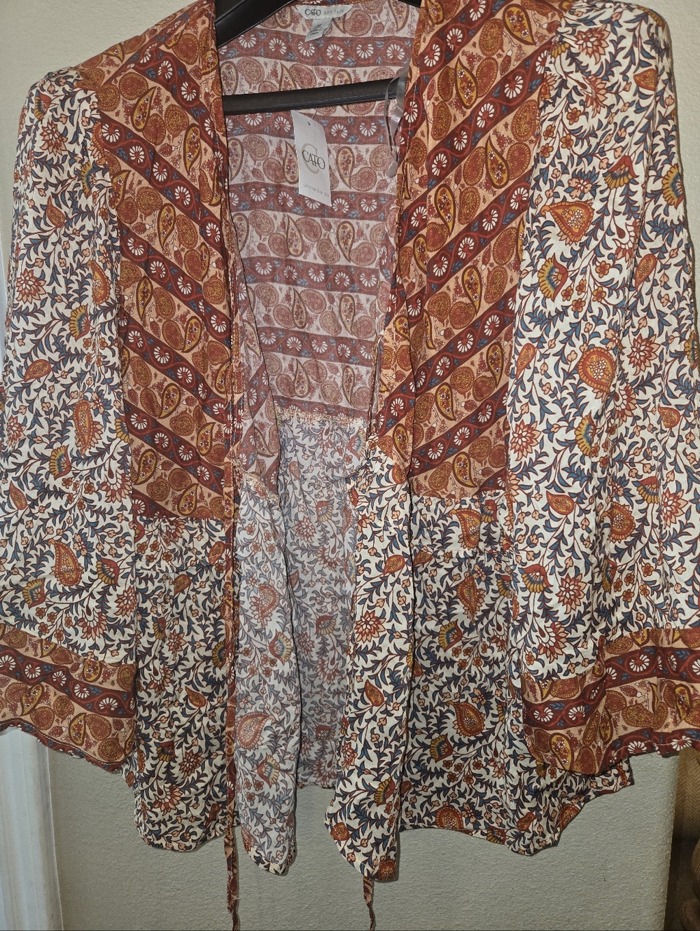 Cato - Boho Printed Open Kimono — Rust, Cream & Navy Floral